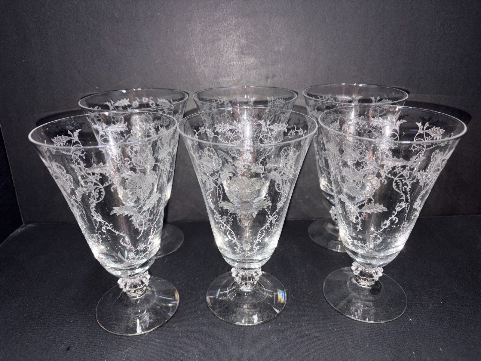 Fostoria Shirley Etched Wine Glasses 5 1/2 in in Set of 6