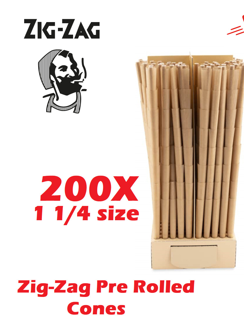Zig Zag 1 1/4 Size Unbleached Pre rolled Cone 200 Pack Cones 