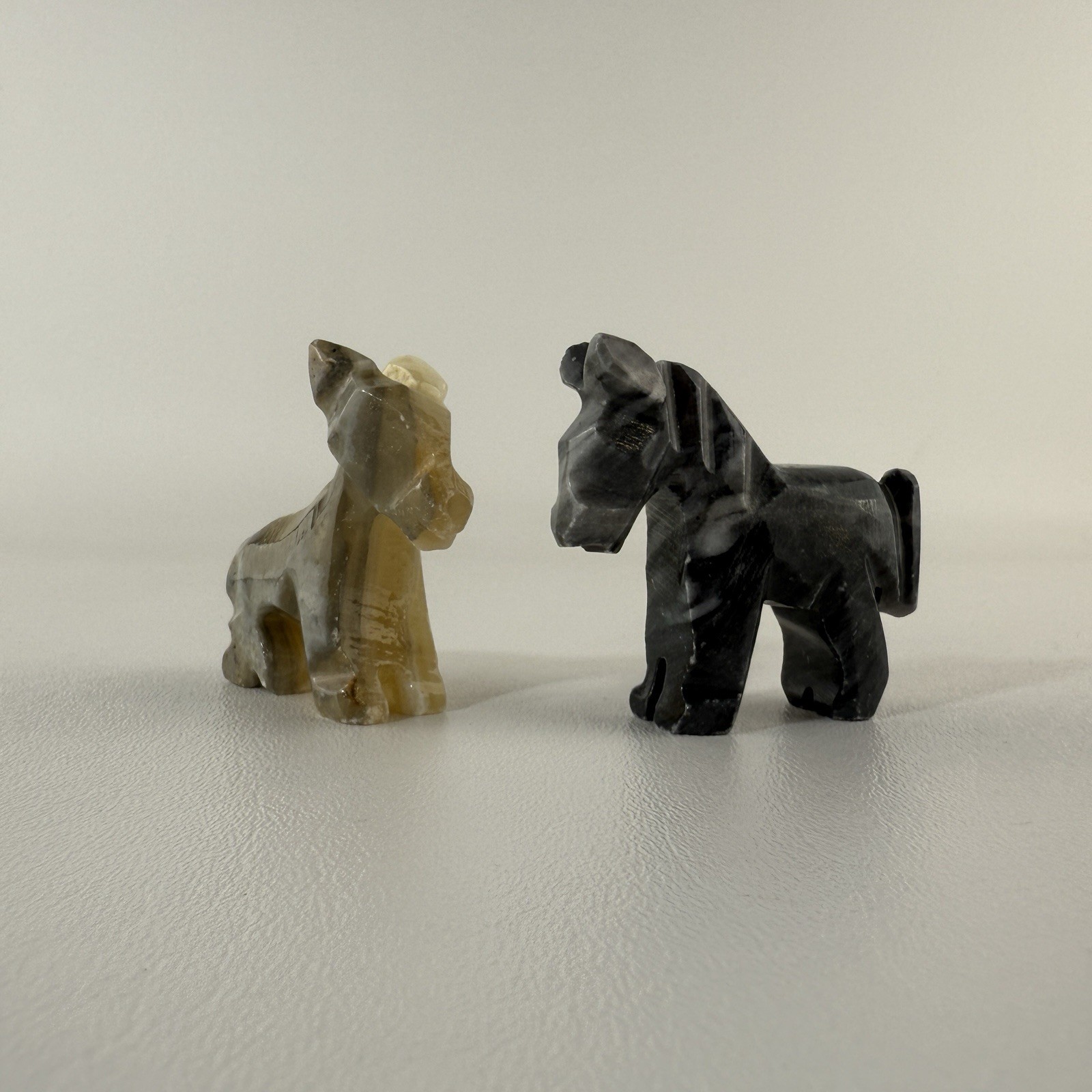 Onyx Donkey Pack Mule Horse Figurine Marbled Carved Stone lot of 2 VTG