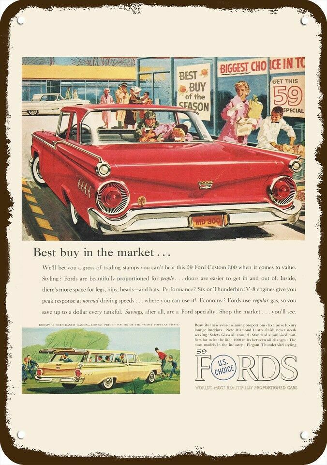 1959 FORD 300 Car & Ranch Station Wagon Vintg-Look DECORATIVE REPLICA METAL SIGN 1959 FORD 300 Car & Ranch Station Wagon Vintg-Look DECORATIVE REPLICA METAL SIGN