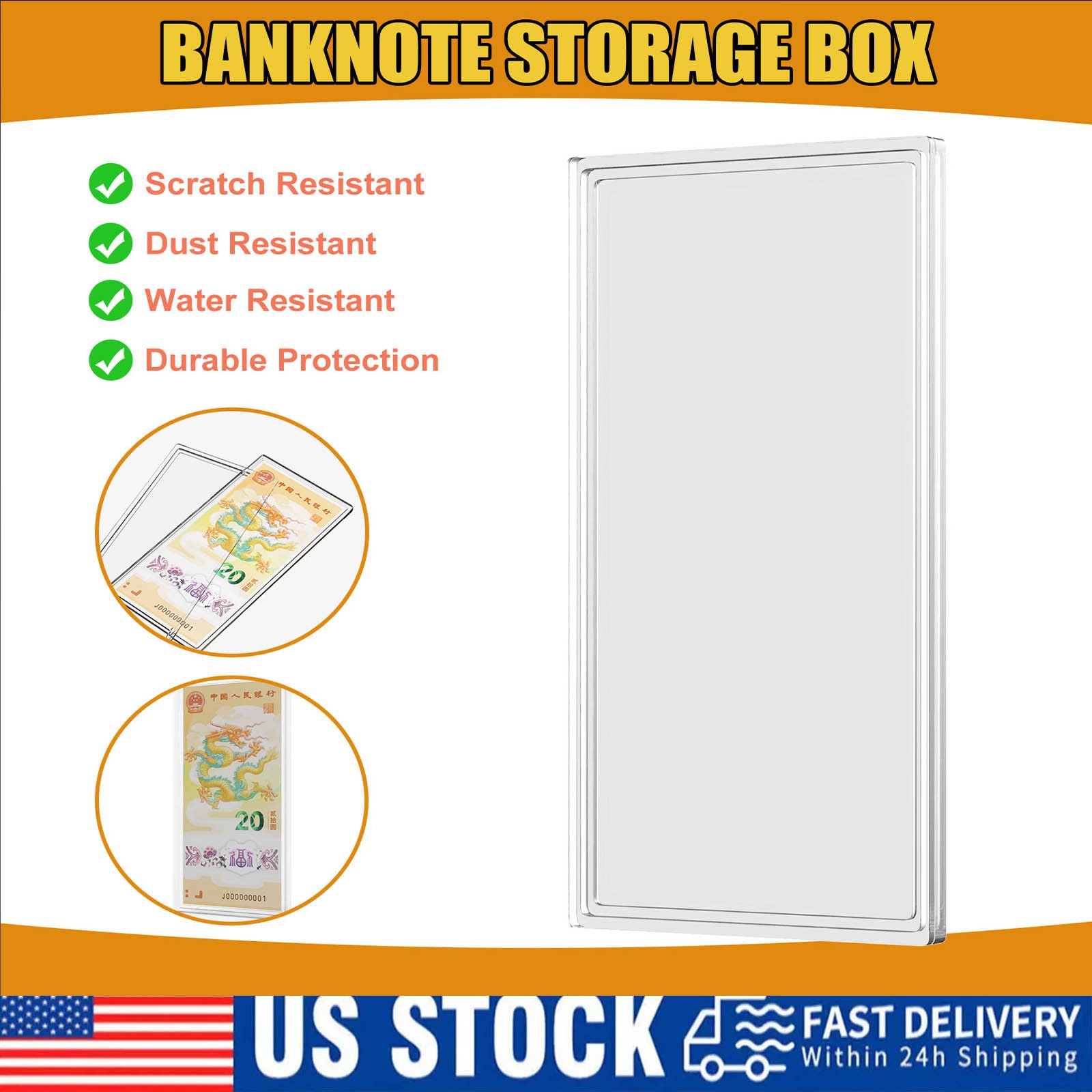 5 Pack Hard Plastic Clear Money Bill Holder Waterproof Currency Dollar Sleeves