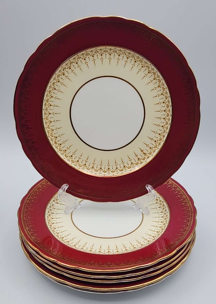 Aynsley Salad Plates Red & Cream with Gold Pattern 8 1/8
