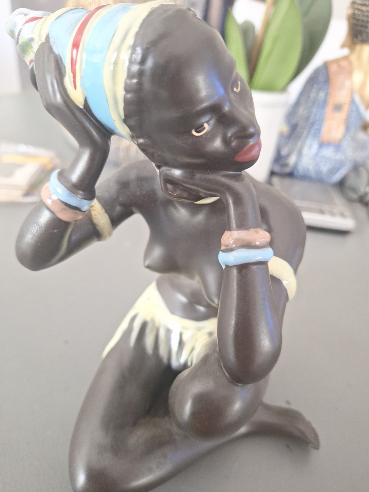 vintage mid-century African woman ceramic figurine West Germany1950s 