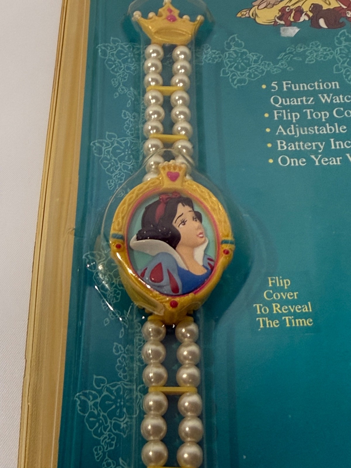 Vintage 1993 Disney Snow White Flip Top Quartz Watch Faux Strap Hope