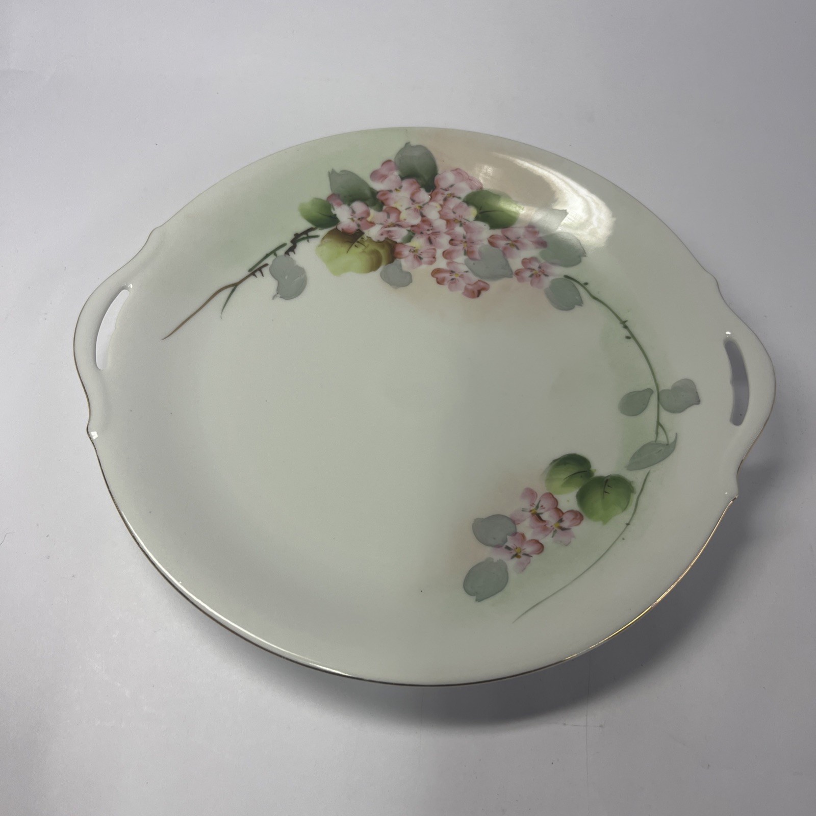 Floral Nippon Hand Painted Cake Plate with Handles from Japan 9.5\