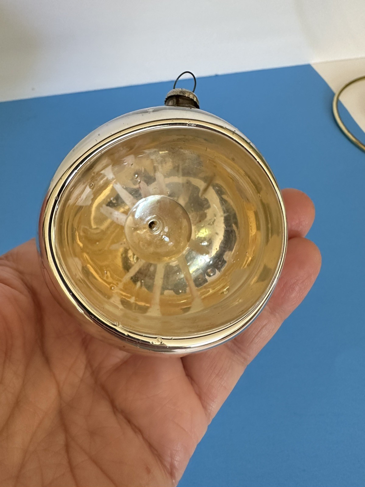 Antique VTG Japan Mercury Glass Kaleidoscope Christmas Ornament Yellow Liquid