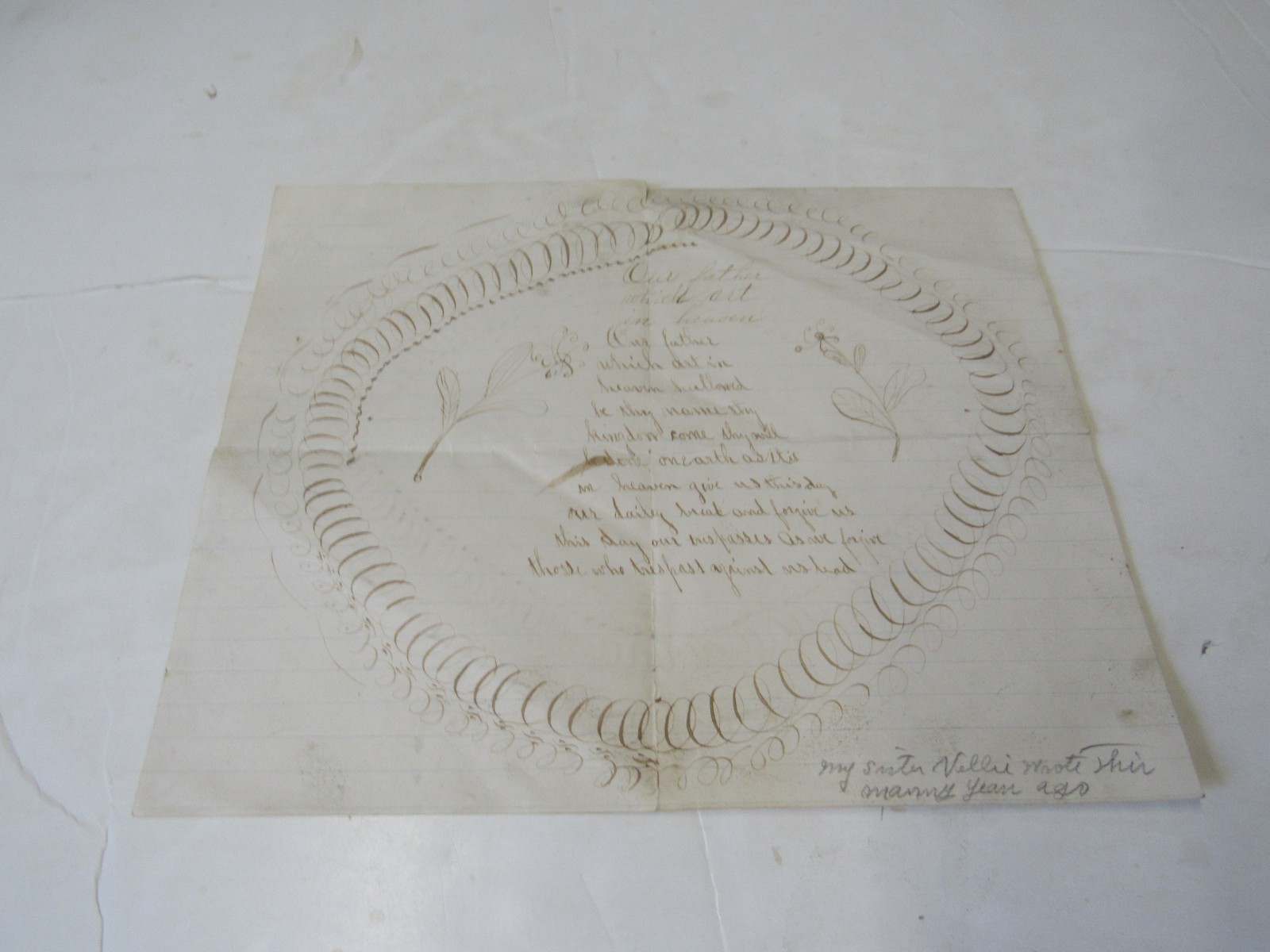 c.1850's Lord's Prayer Double Sided Calligraphy Port Hope MI Handwriting