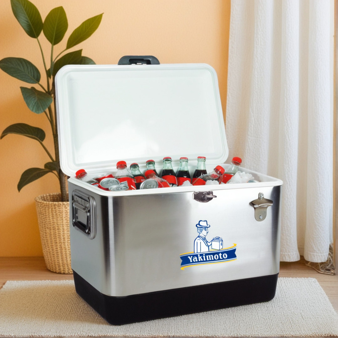 Yakimoto Retro Metal Cooler 80 Can/54 Qt. Capacity Hard-Sided,For Camping