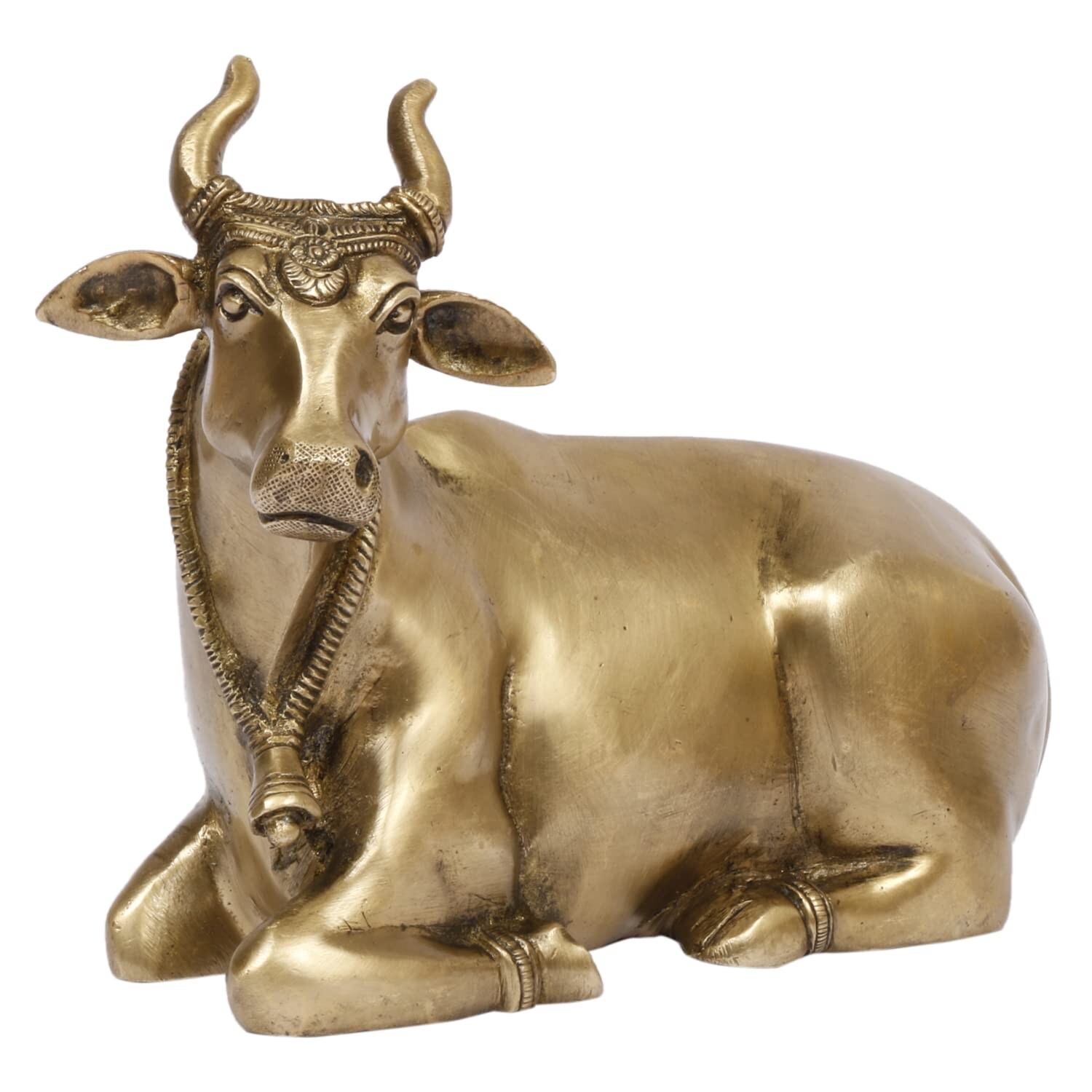 Brass Sitting Nandi Cow Statue Shiva Bull for Pooja and Home Decoration Set of 1