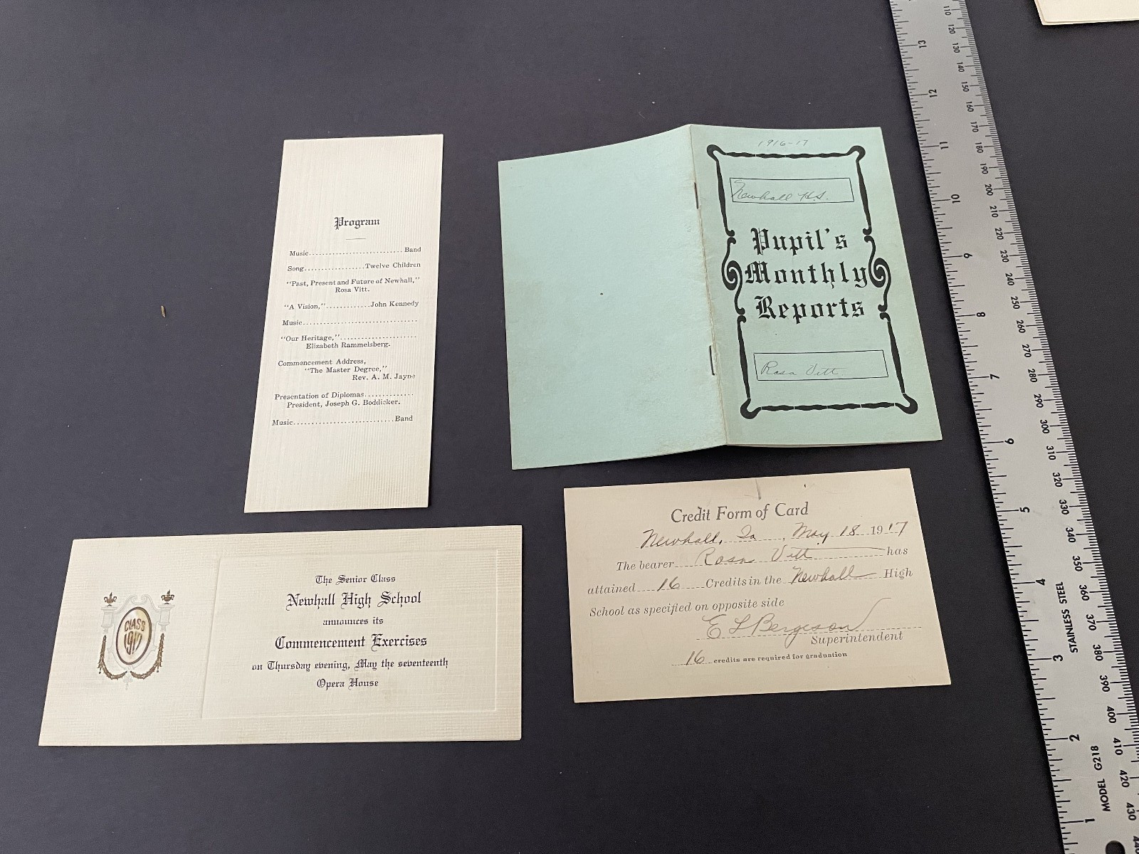 Newhall, Iowa, 1916-17, 3 Piece Educational Lot, Rosa Vitt