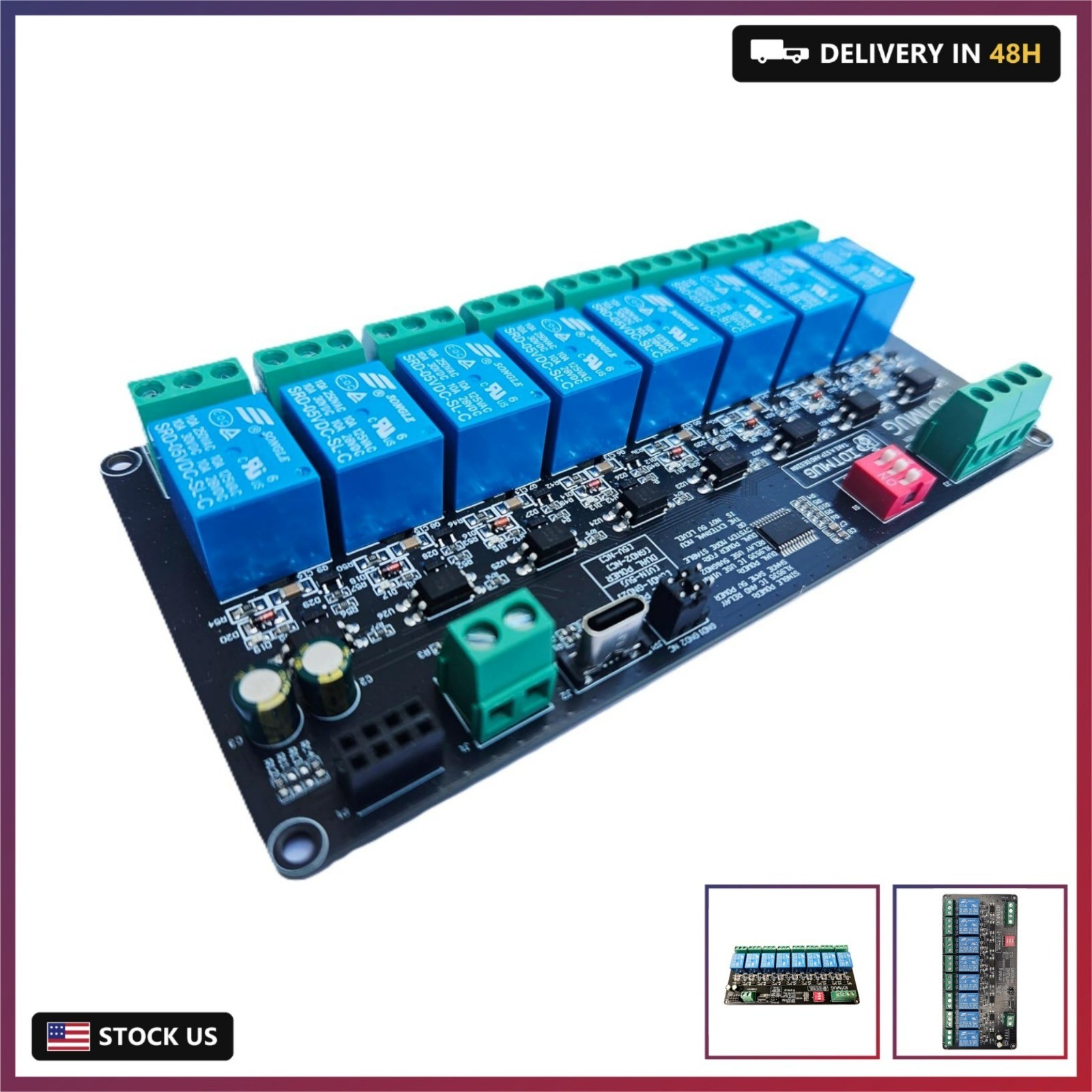 8-Channel I2C IIC Relay Board XL9535, USB-C, Dual Power 3.3V/5V, SPDT 10A EMR, D 8-Channel I2C IIC Relay Board XL9535, USB-C, Dual Power 3.3V/5V, SPDT 10A EMR, D