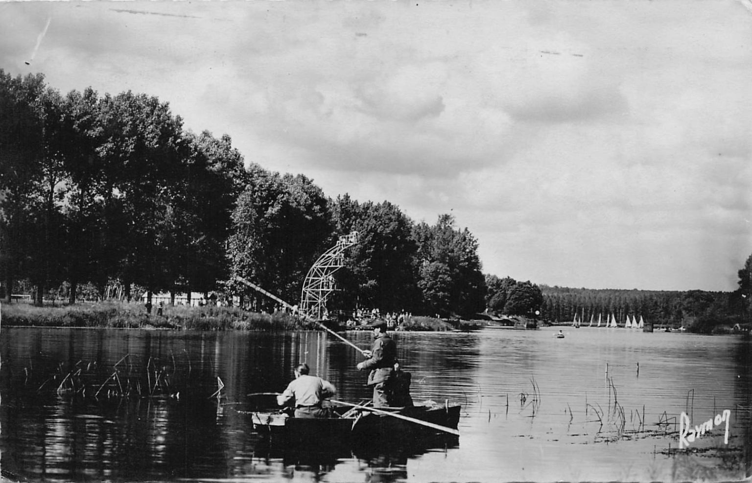 Vaires-sur-Marne France River Marne Fishing Sailboats Real Photo Postcard
