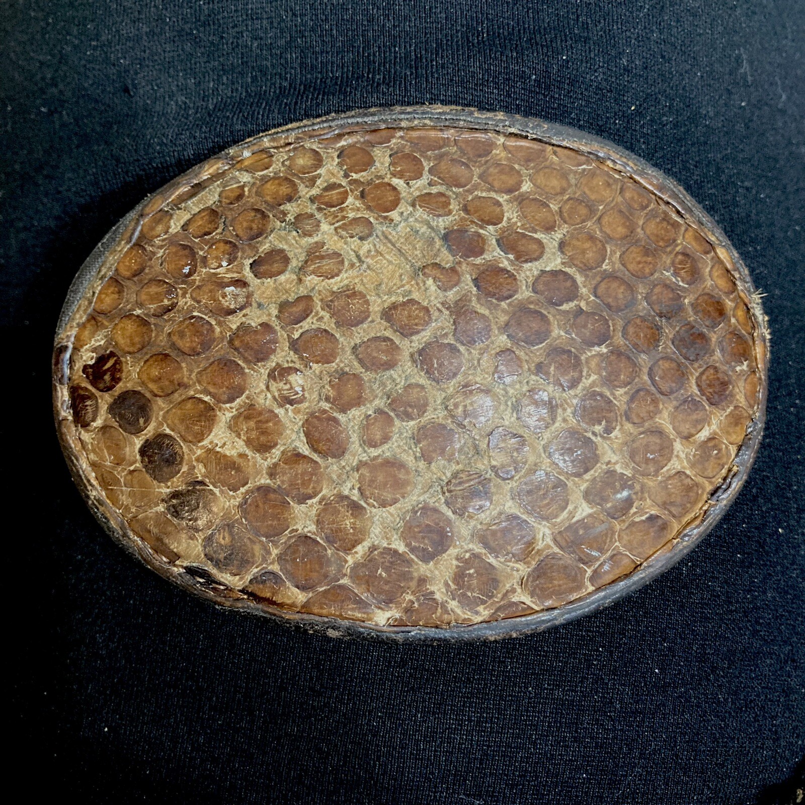 Old Brown Rustic Cowboy Justin Snakeskin Belt Buckle From Shepler’s, Preworn