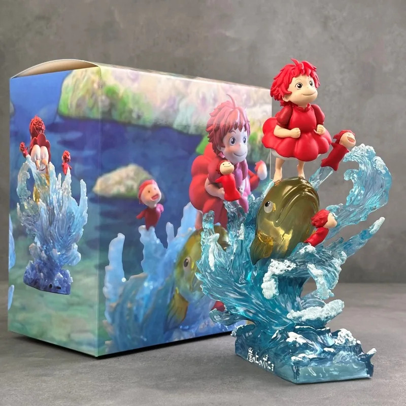 Ponyo GK 21CM PVC Anime Figure Light Up Wave Base Collectible Statue Decor Toy
