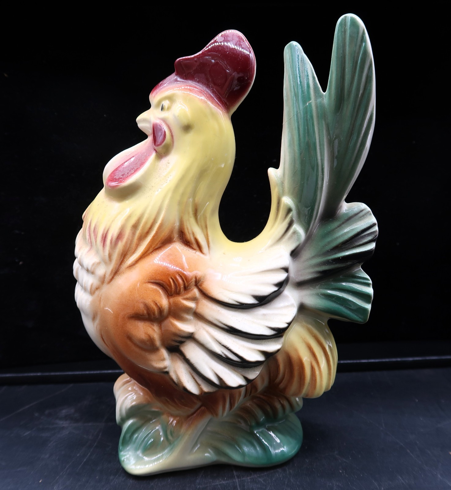 Vtg Royal Windsor Ceramic Rooster Figurine Mid Century Ohio Pottery Foil Label 7