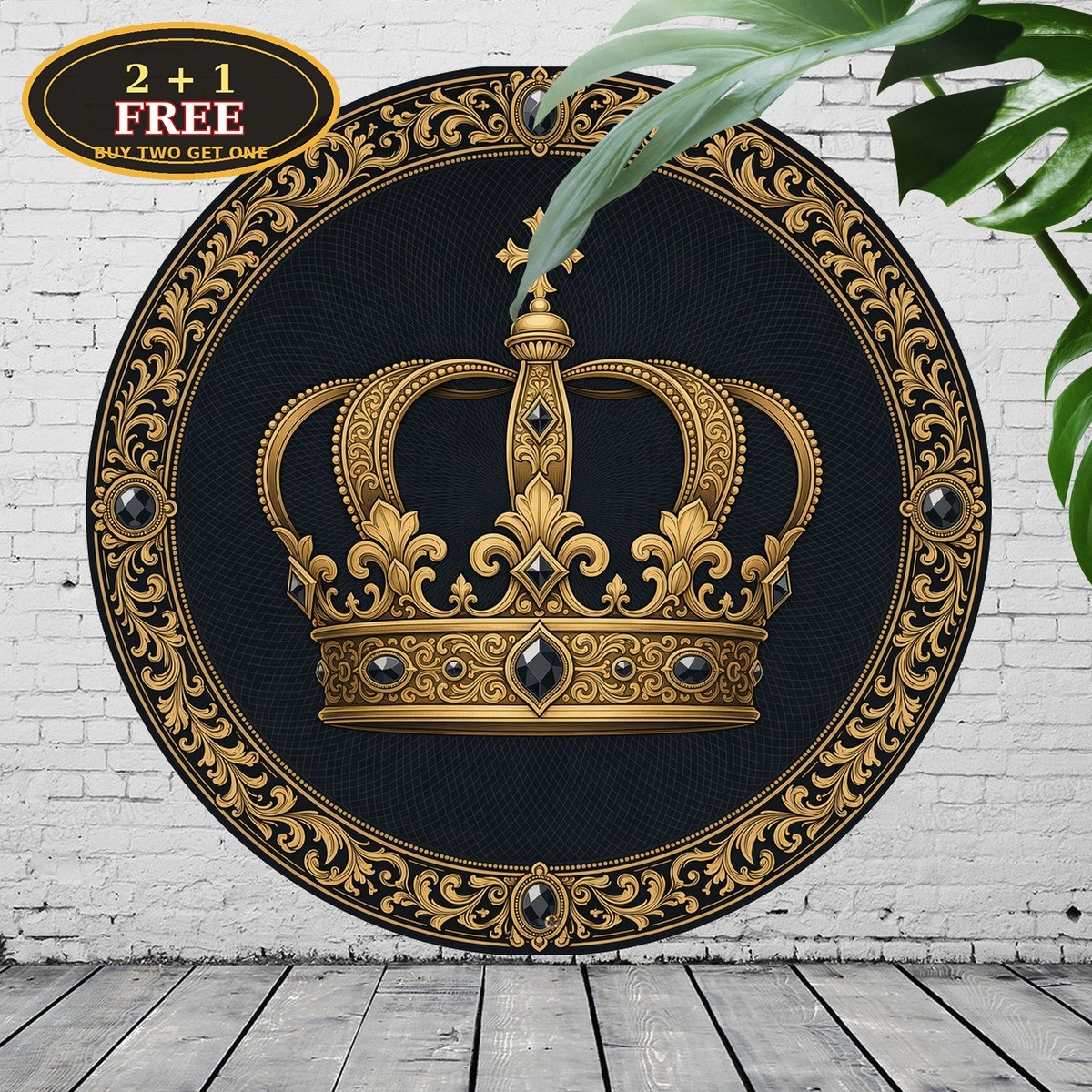 Golden Royal Crown Foil Look Metal Plaque Elegant Wall Decor