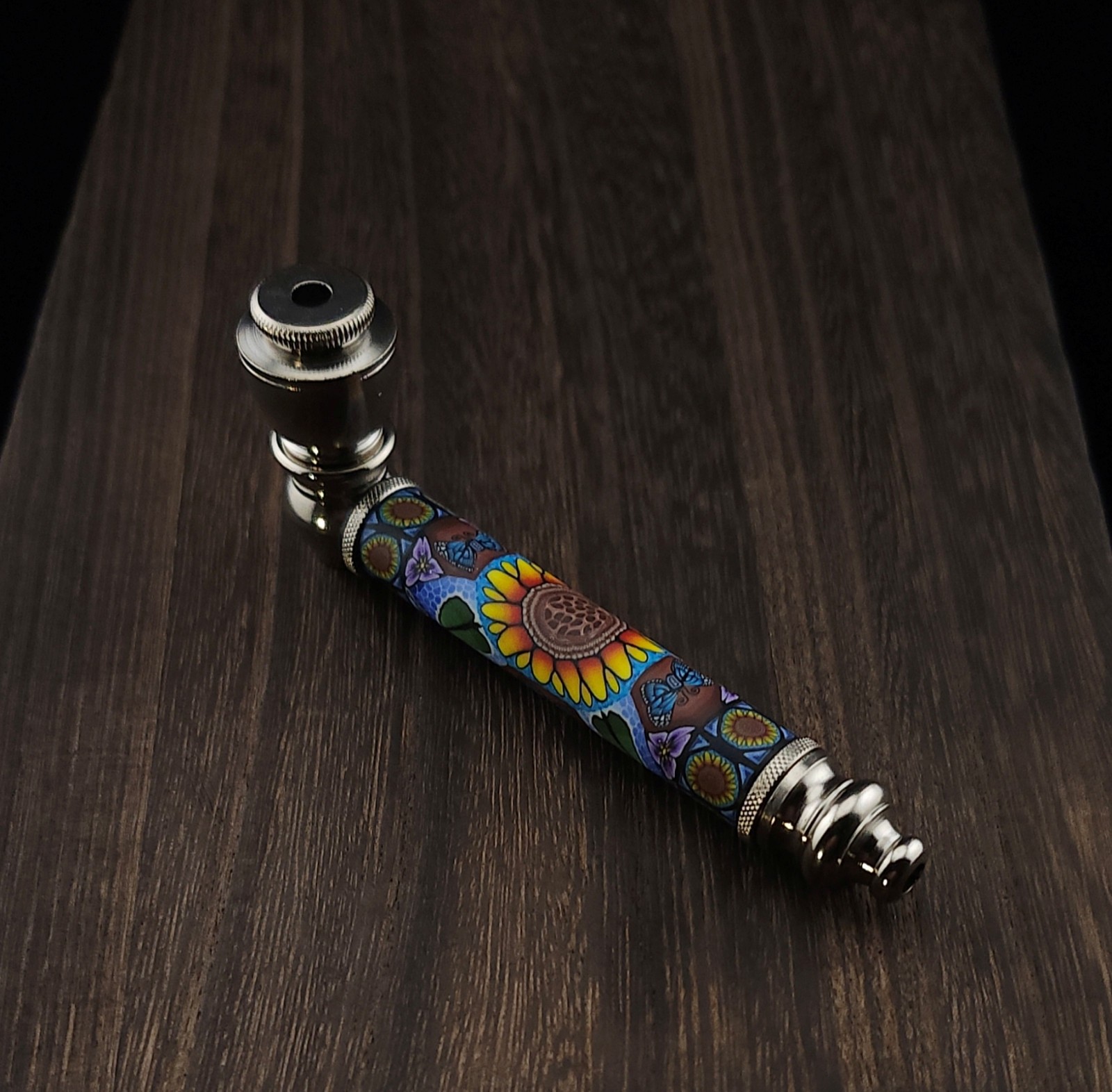 Sunflower Mandala Metal Smoking Pipe - 4 inch - Made in USA
