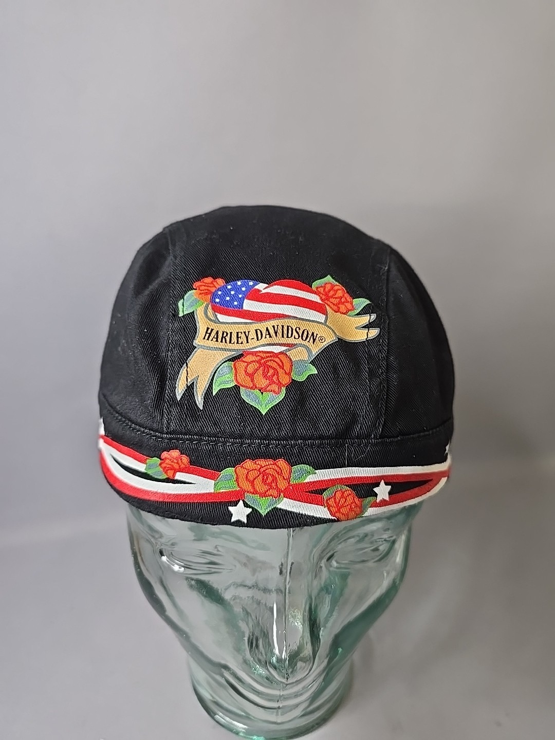 Harley-Davidson Women Doo Rag Black Embroidered Rose Floral / One Size Fits All