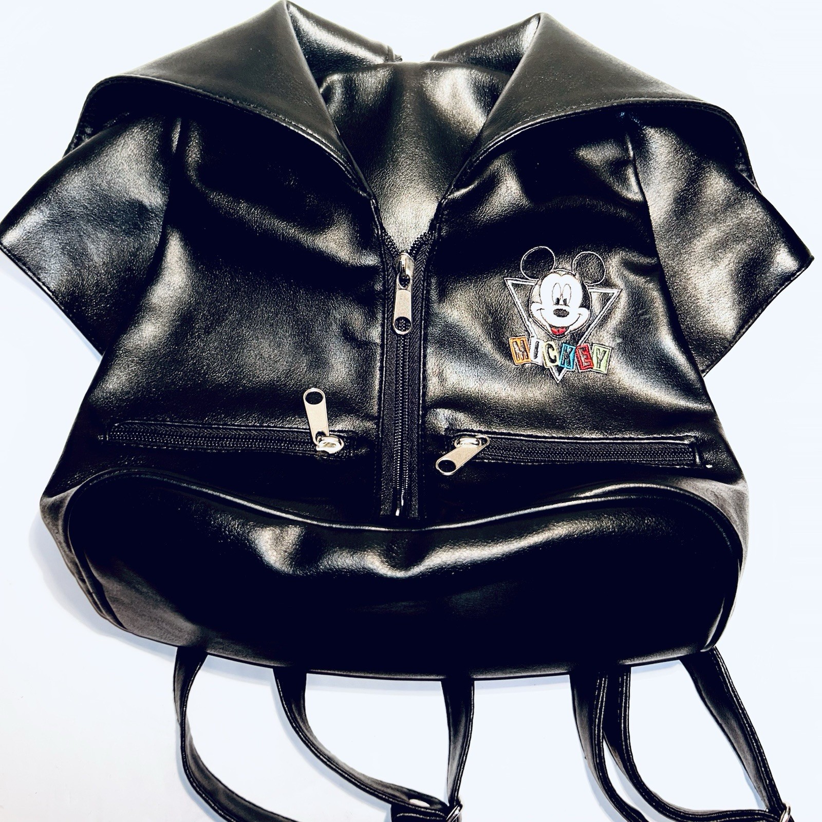 Rare Disney Mickey Mouse Black Faux Leather “Blazer” Jacket Backpack Novelty Bag