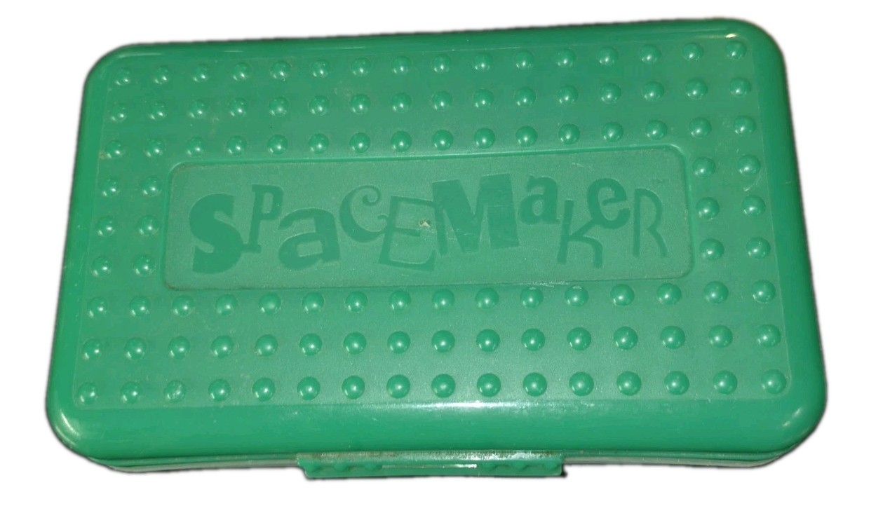Vintage 1990s Spacemaker Green & Clear Plastic Pencil Box Storage Case Retro Y2K