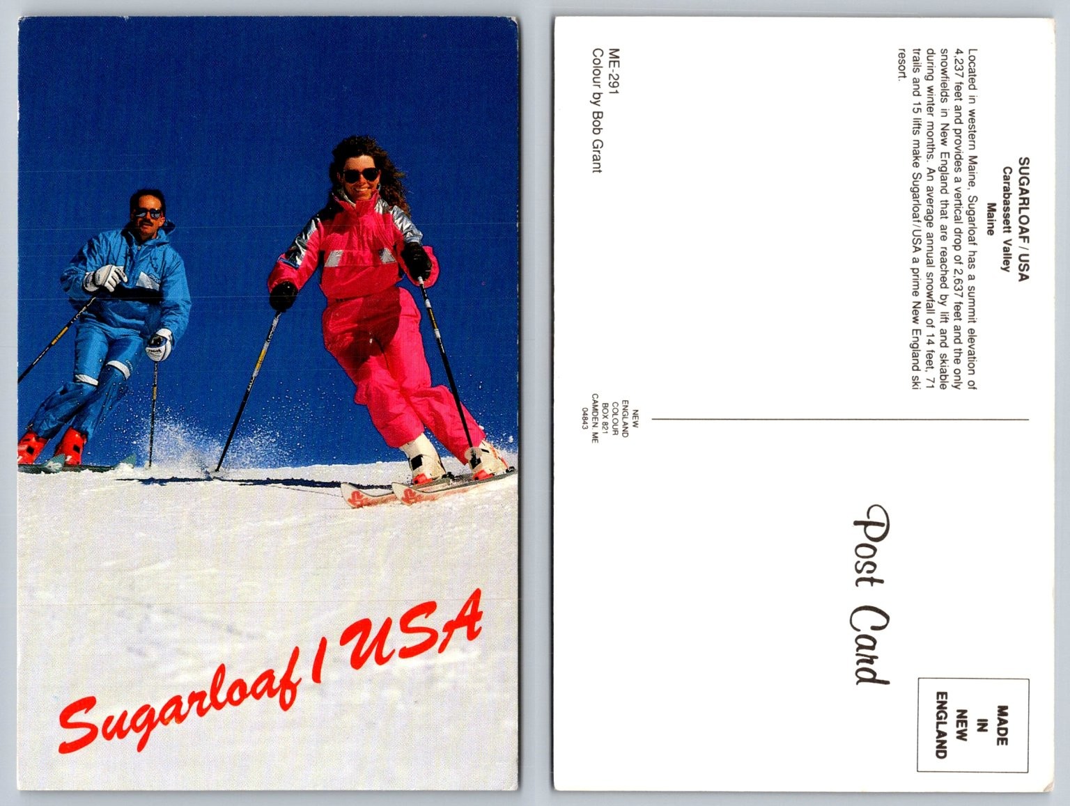 Vintage Sugarloaf USA Maine Skiing Postcard Bob Grant Photochrome Vintage Sugarloaf USA Maine Skiing Postcard Bob Grant Photochrome