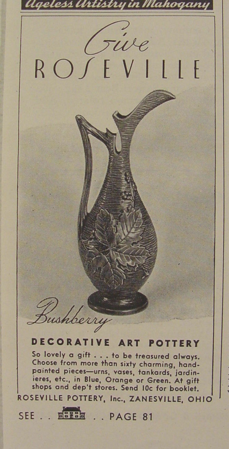1941 Roseville BUSHBERRY Ewer Vase Print Advertisement
