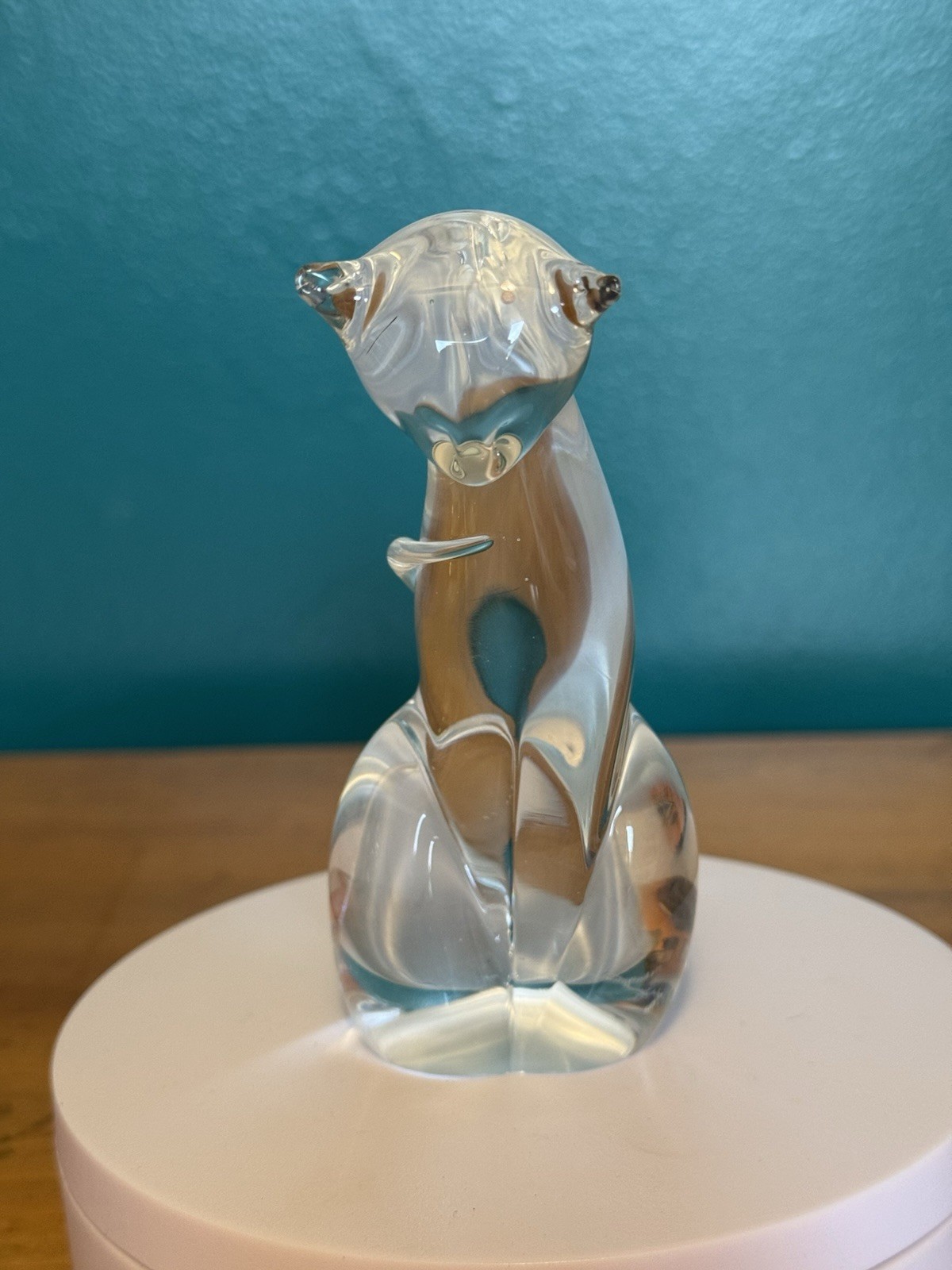 Vintage Heavy Glass Cat Figurine Paperweight 4.5\