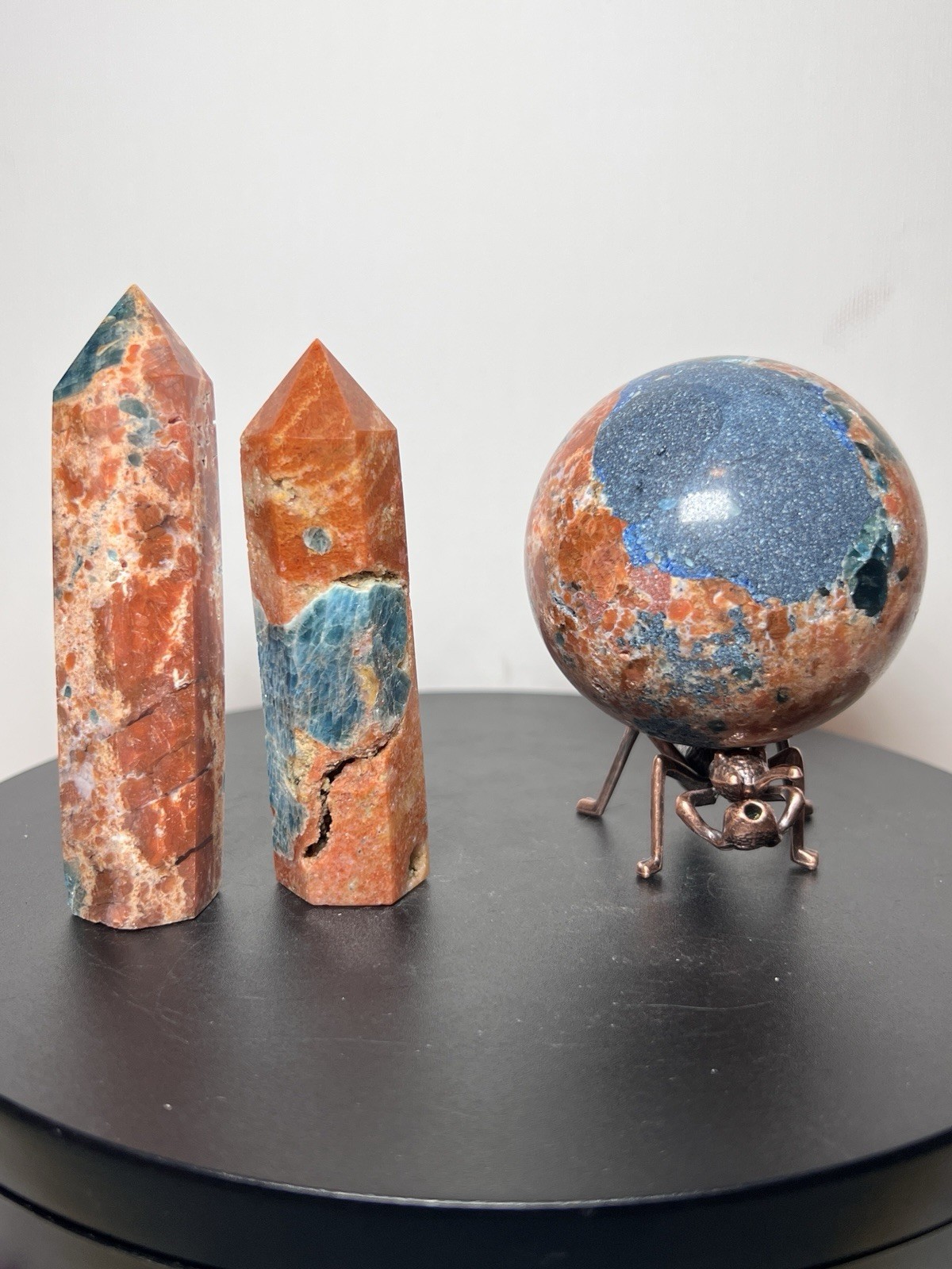 Blue Apatite in Orange Calcite 3 Piece Set - see pics/video & description