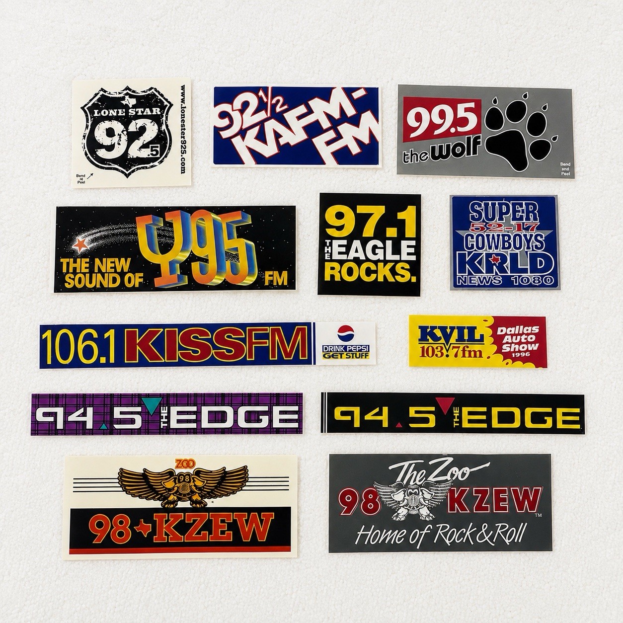 Vtg Dallas DFW Radio Station Sticker Lot Of 12 Y95 Eagle 94.5 EDGE KZEW KISS FM