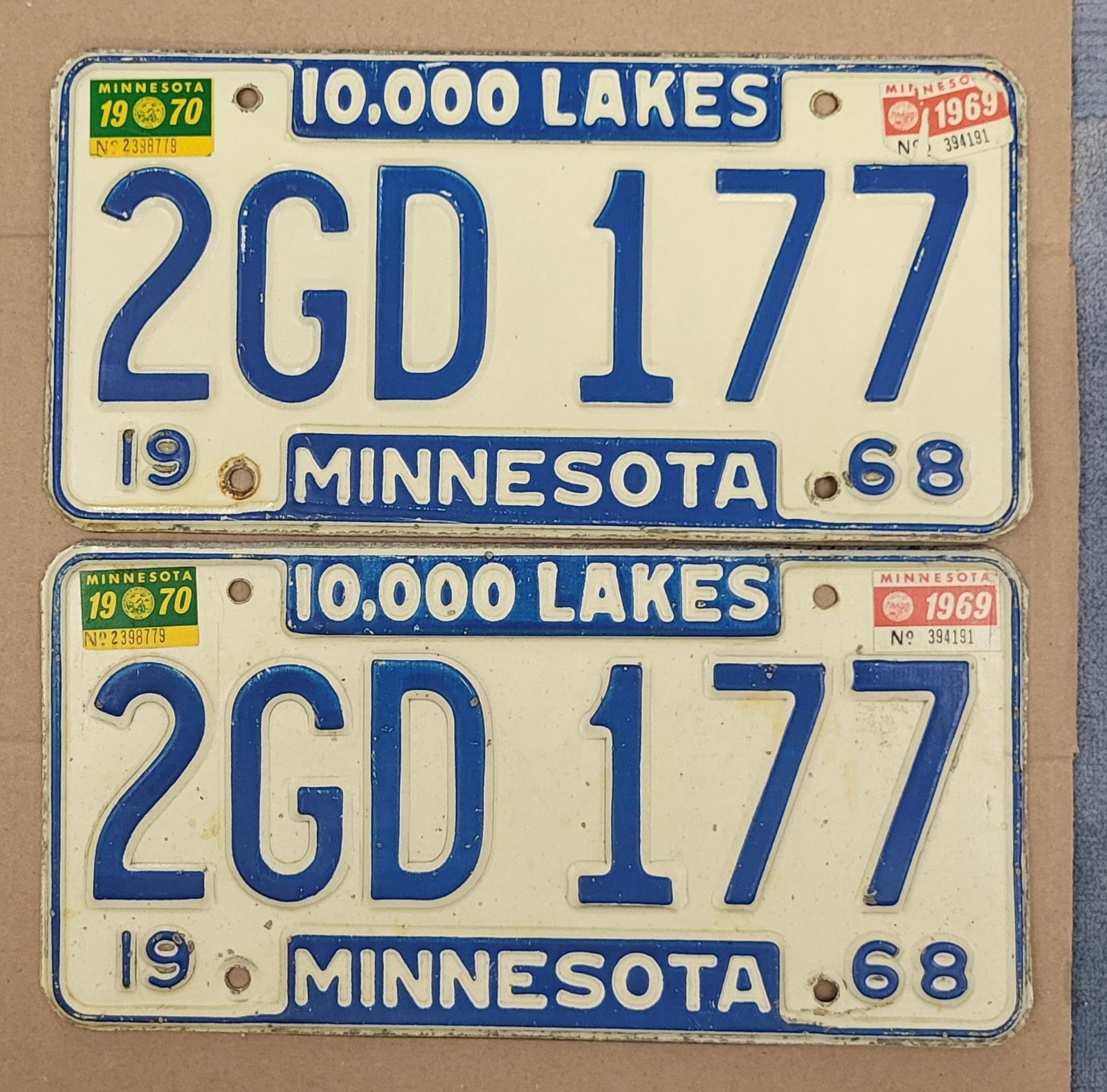 1968 1969 1970 Minnesota License Plate Pair Tags #2GD 177 **FREE Local Pick Up**