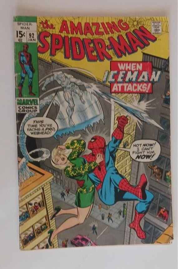SPIDERMAN #92 JAN 1971 MARVEL COMICS ICEMAN JOHN ROMITA GIL KANE VG- 3.5