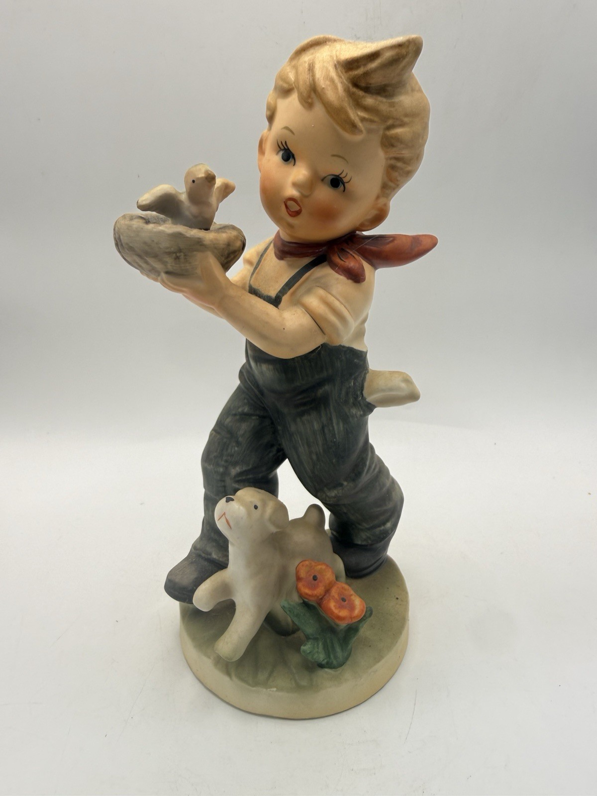 Vintage Napcoware Japan Boy Bird Nest Dog Figurine #8796 7.25” *