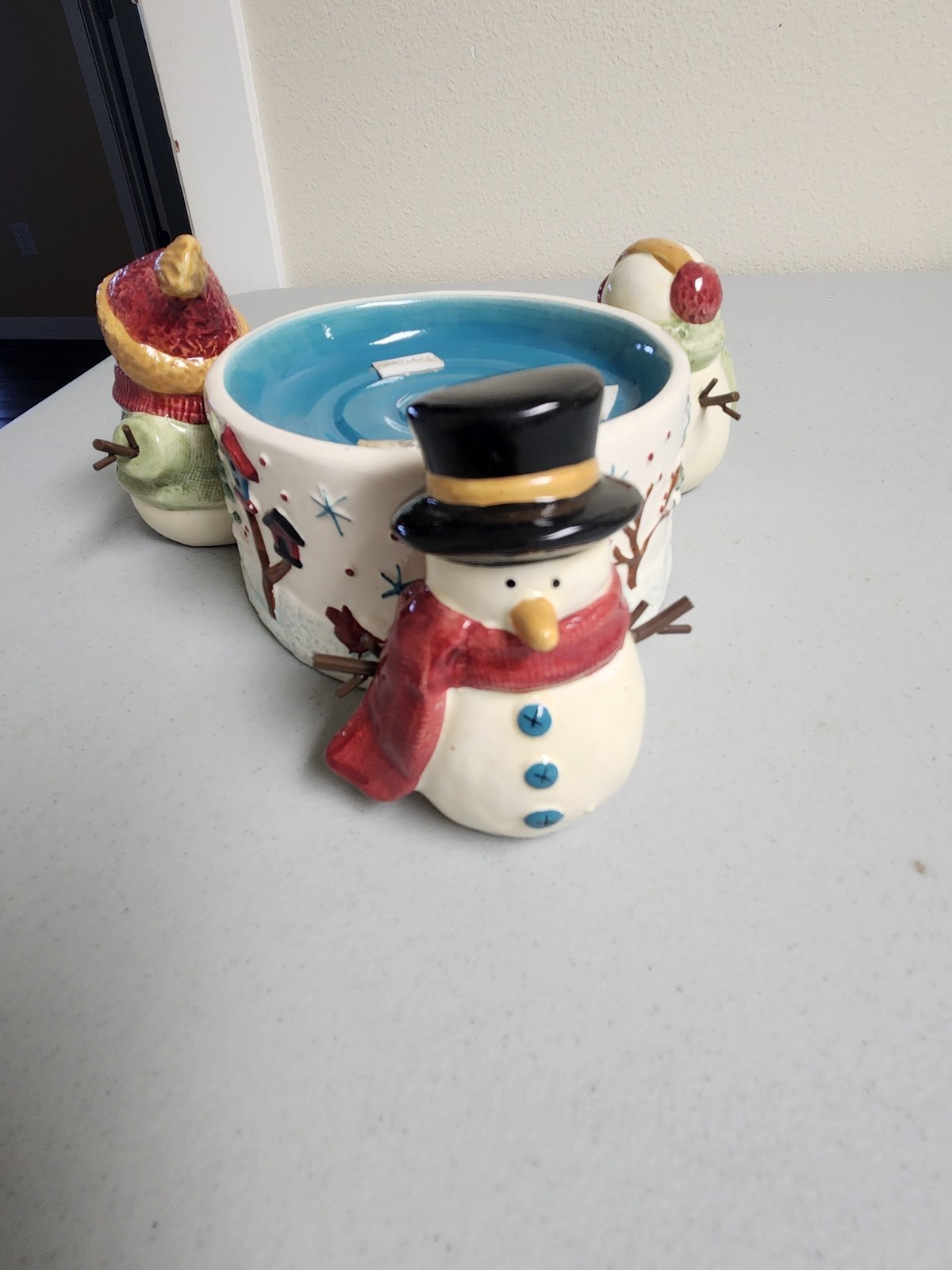 Adorable Winter Snowmen Jar  Candle Holder Ceramic Decor  Winter Candle  Holder