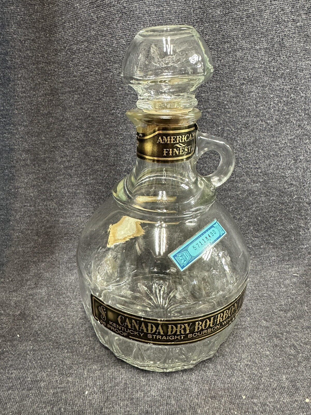 Vtg Canada Dry Bourbon Glass W/Pennsylvania Liquor Board Tag Decanter Barware