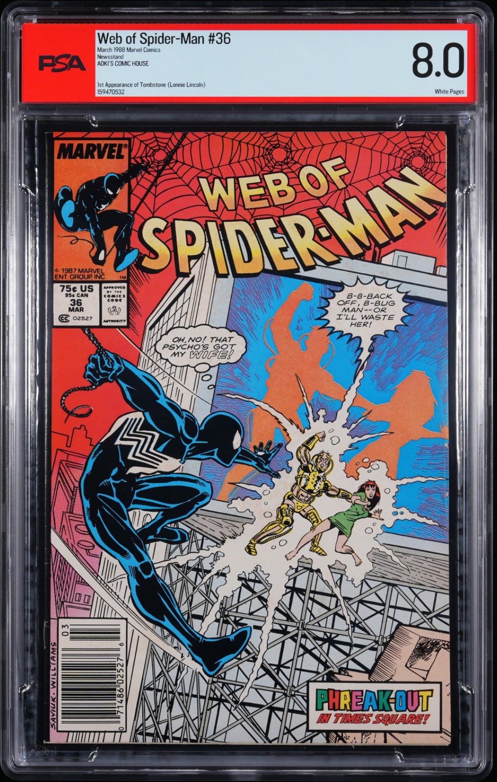 Web of Spider-Man #36 PSA 8.0 1st App of Tombstone 1988 Newsstand Web of Spider-Man #36 PSA 8.0 1st App of Tombstone 1988 Newsstand