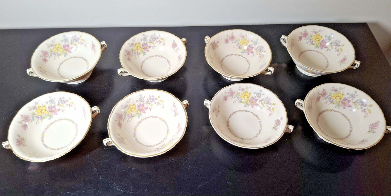 Vintage Syracuse China Briarcliff Set of 8 Footed Cream Soup Bowls Federal Shape