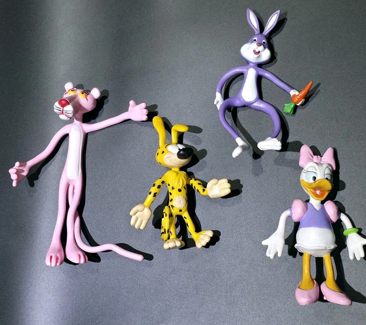 Vtg 90s Cartoon Bendable Figure Lot Marsupilami Pink Panther Daisy Duck Bugs...
