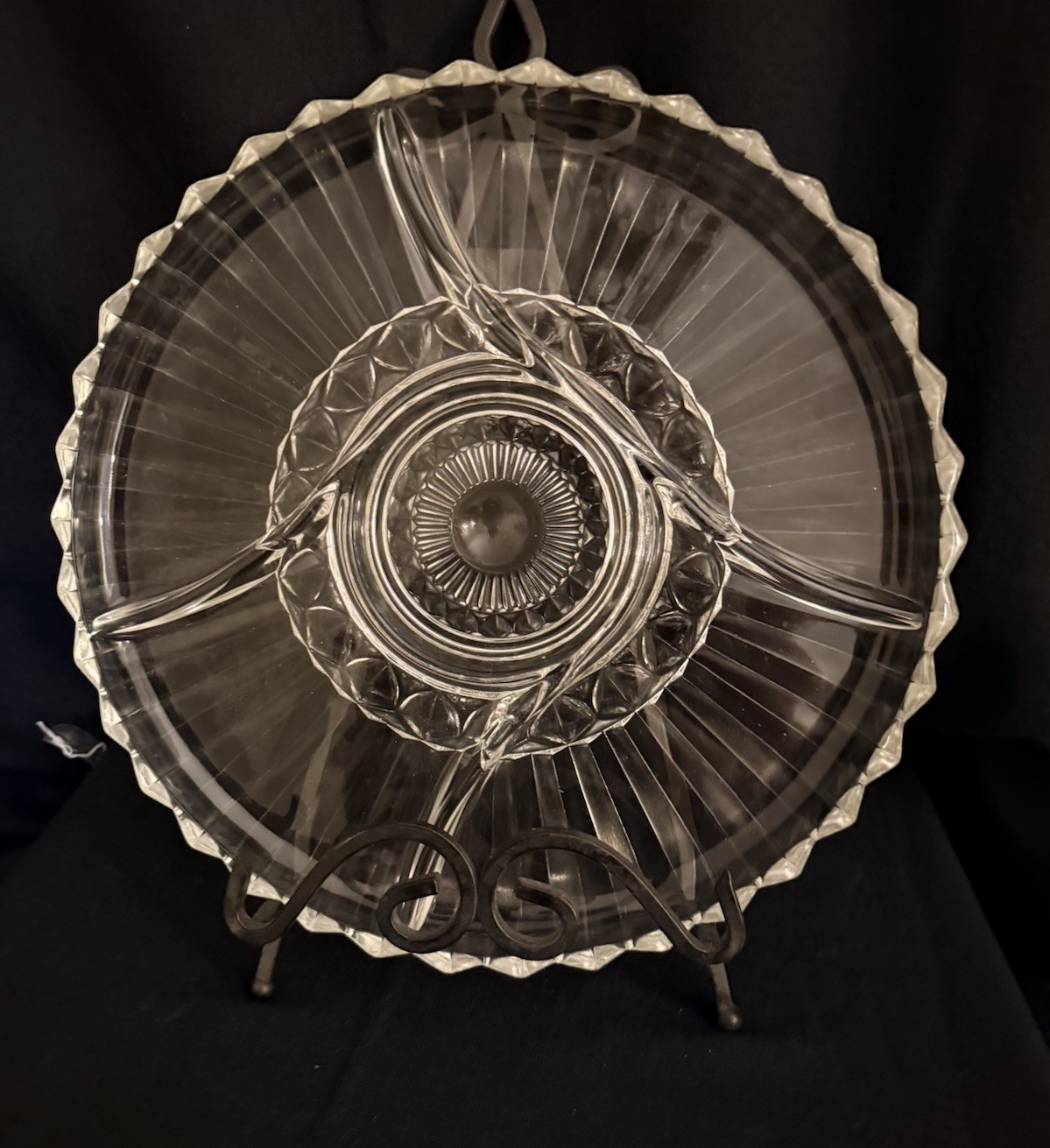 Vintage Indiana Glass Clear 5 Section Relish Dish Serving Tray Lotus Blossom 