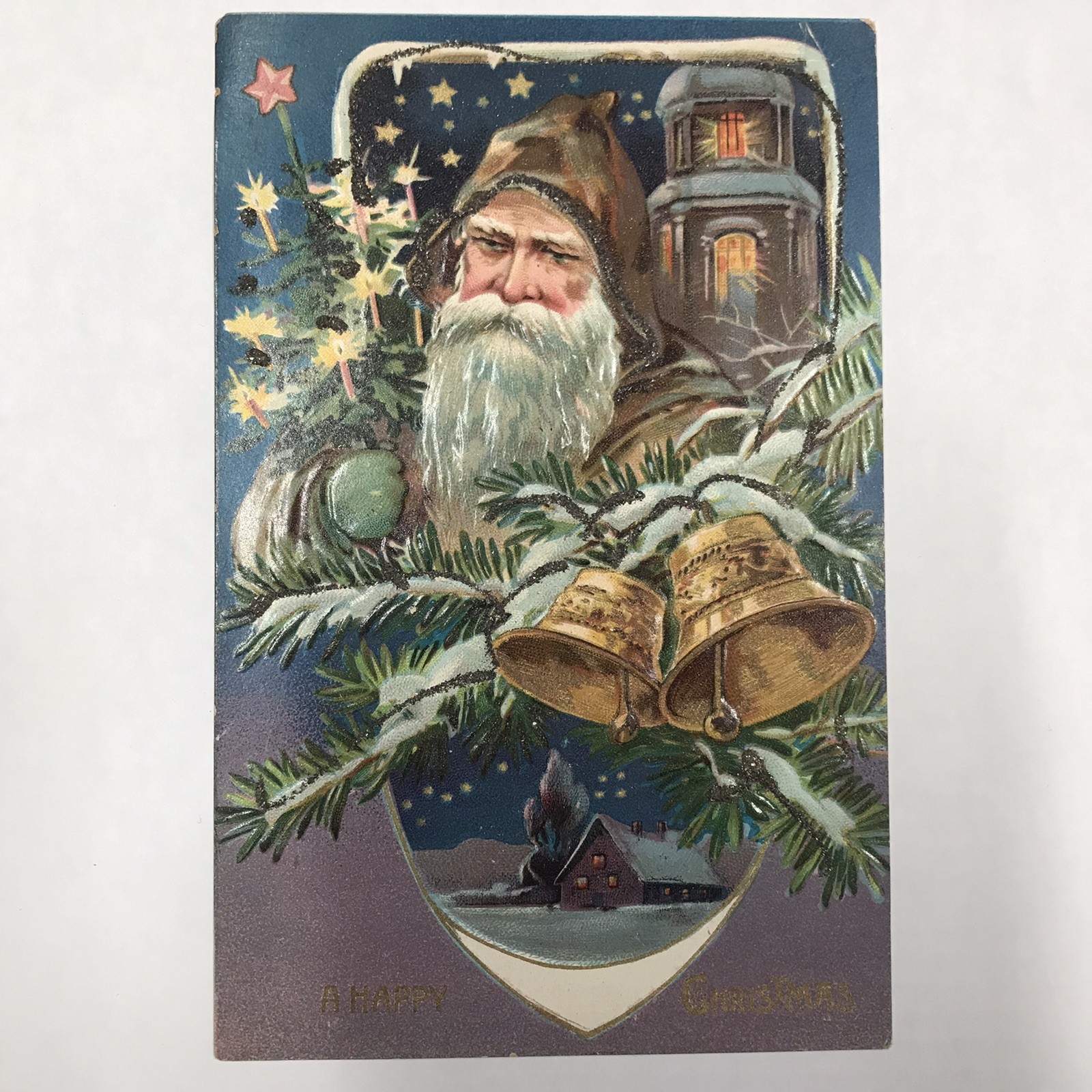 Antique Postcard FATHER CHRISTMAS Raphael Tuck No102 c. 1909 Xmas Gold Bells
