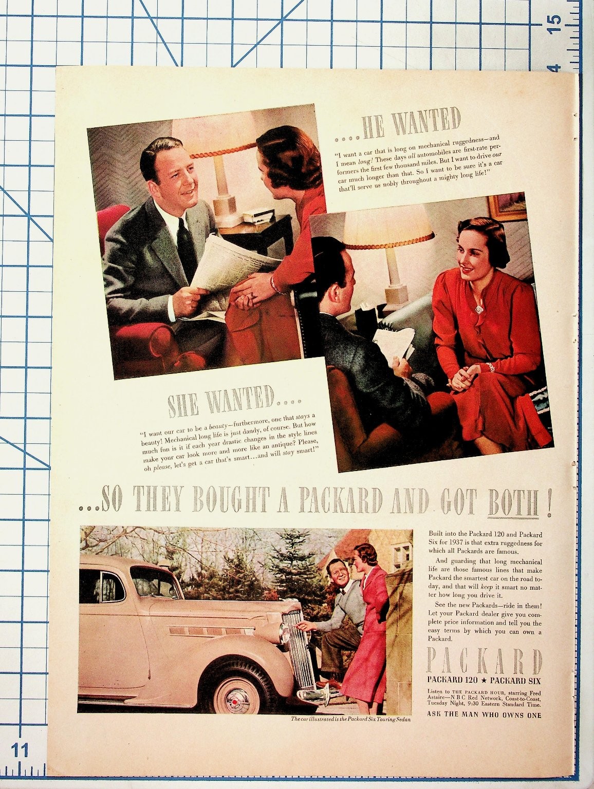 Vintage 1937 Packard Six Touring Sedan Car Automobile Magazine Ad Advertisement