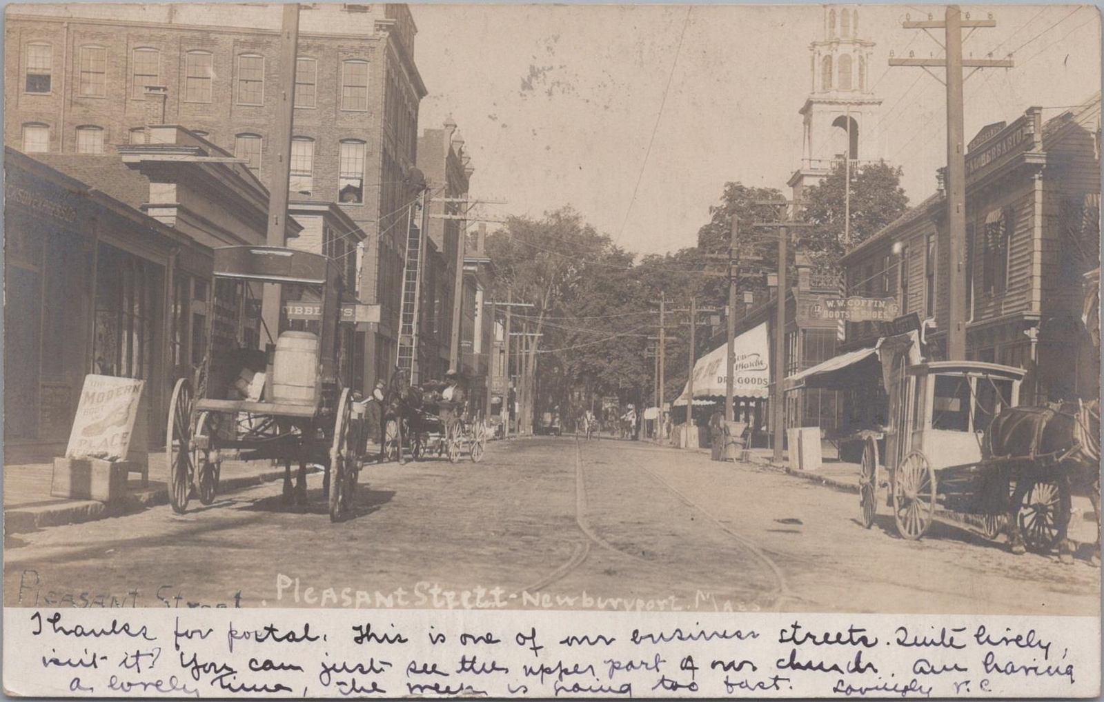 RPPC Postcard Pleasant Street Newburyport MA 1906