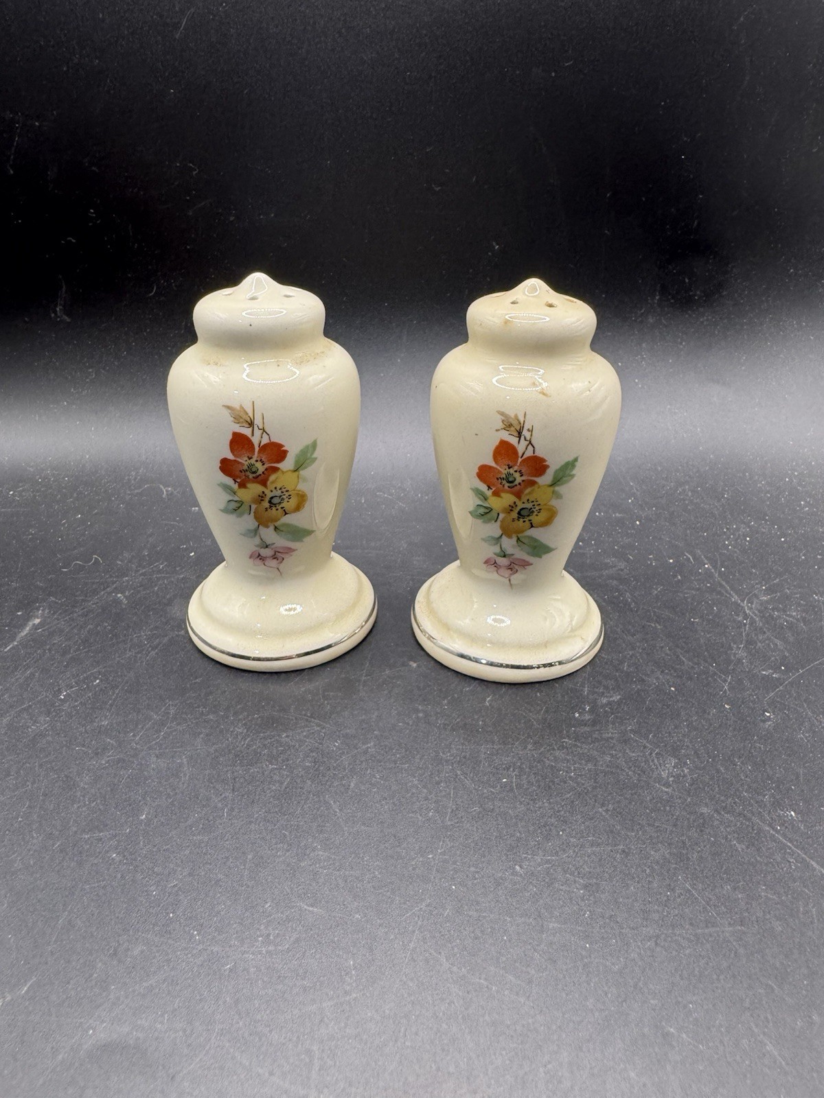 Vintage Ceramic Salt and Pepper Shakers Floral Rose Urn Shaped Cork Stoppers