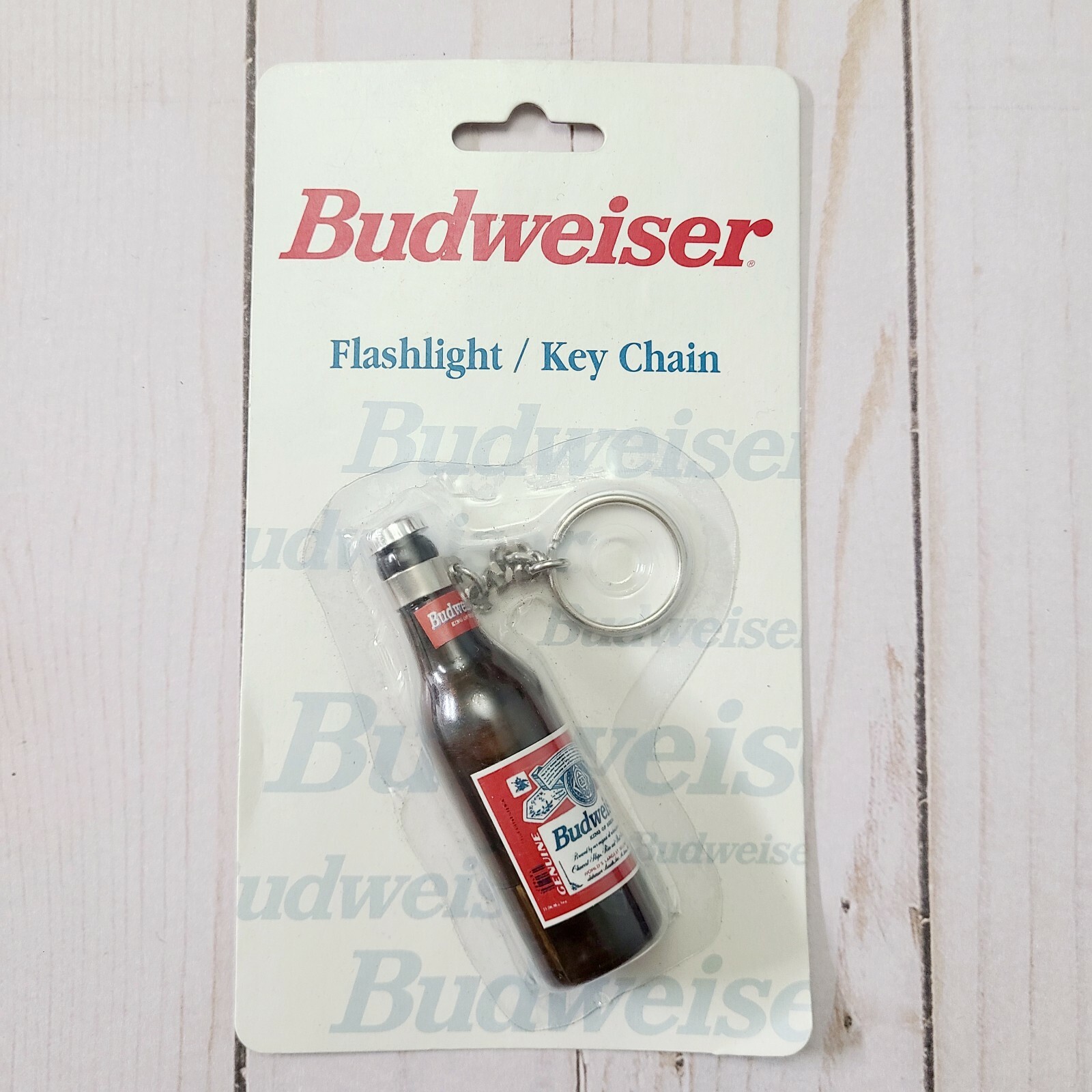 New Vintage Miniature Budweiser Beer Bottle Shaped Flashlight Keychain Keyring