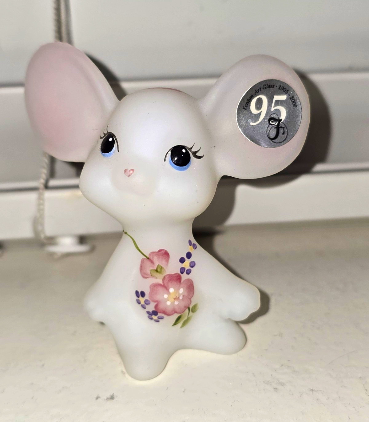 Vintage Fenton 95th Anniversary Hand Painted Floral Mouse Signed M. Nutter 2000