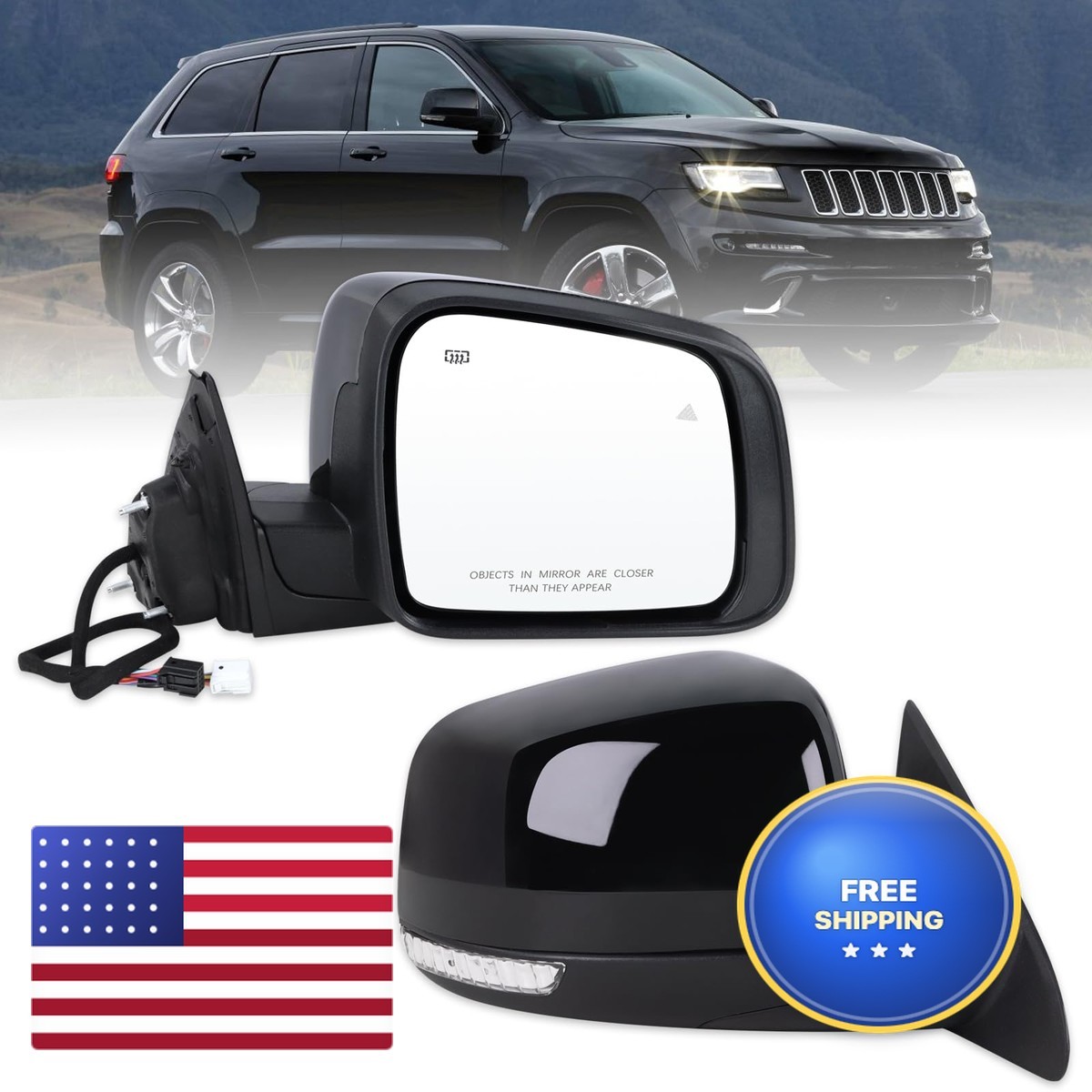 Lqito Right Passenger Mirror 2014-2021 Jeep Grand Cherokee 2022 WK Black Heated Lqito Right Passenger Mirror 2014-2021 Jeep Grand Cherokee 2022 WK Black Heated