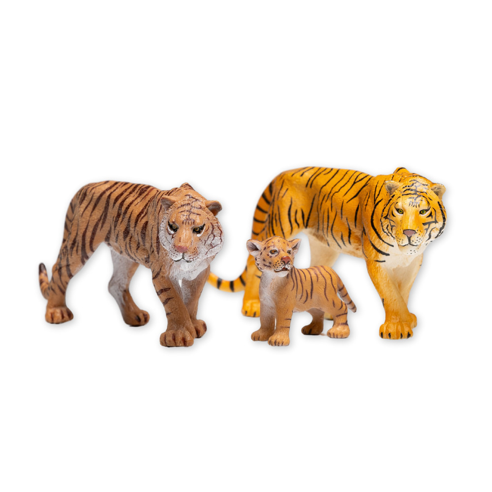 ZAGA Toys Orange Bengal Tiger Family, Two Adults, 1 Cub, Realistic Animals