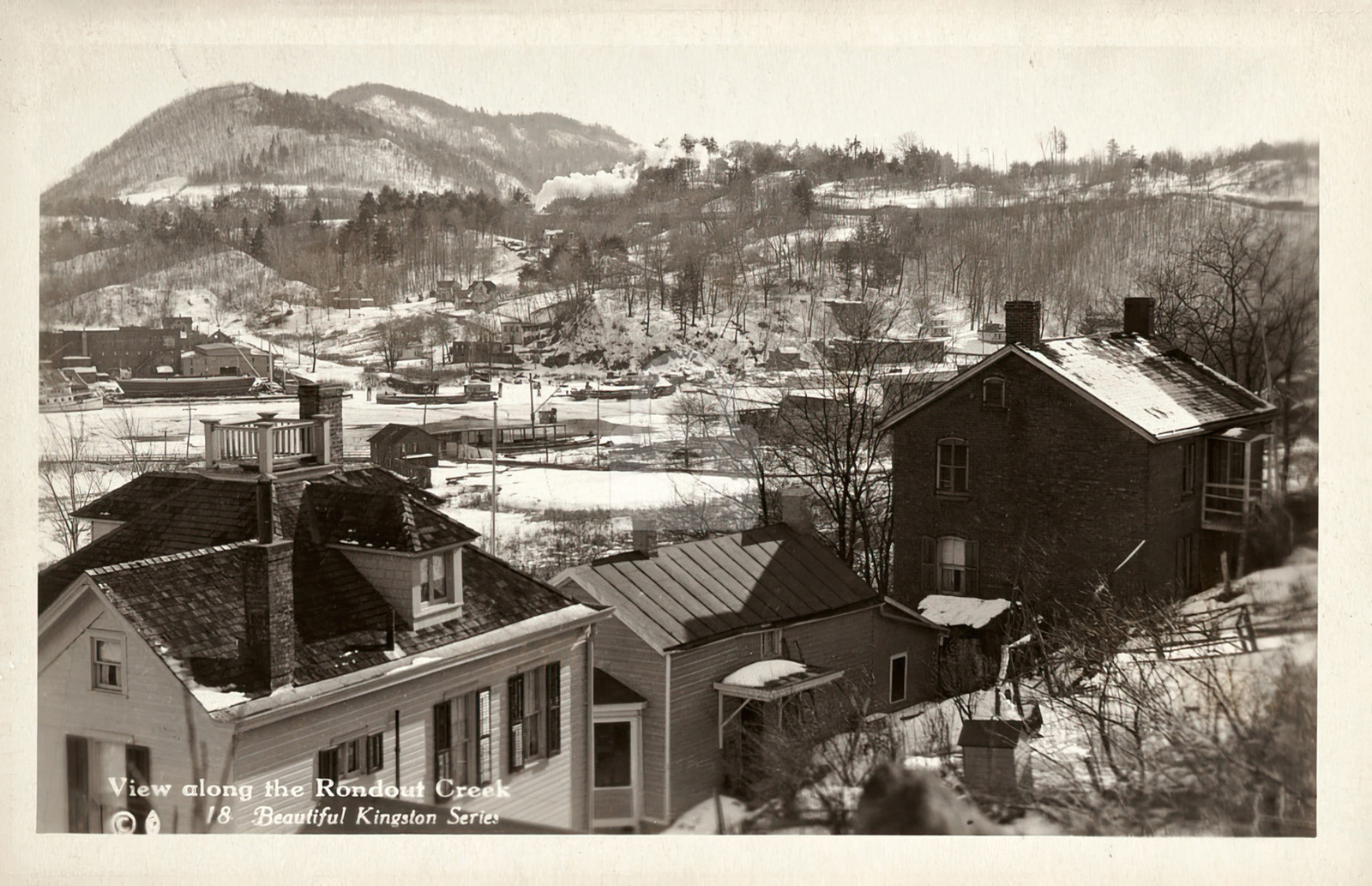 View along the Roundout Creek. Kingston NY 1927 RPPC Photo Postcard COPY