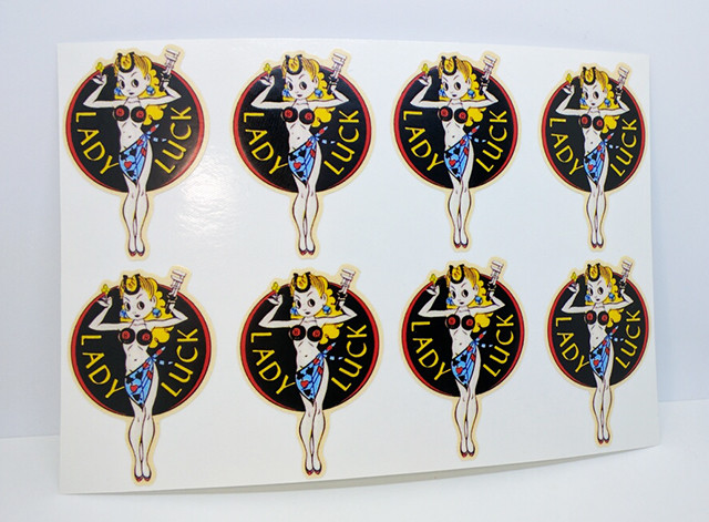 2 Inch LADY LUCK Vintage Style DECALs, Vinyl STICKERs, Set of 8, rat rod, racing 2 Inch LADY LUCK Vintage Style DECALs, Vinyl STICKERs, Set of 8, rat rod, racing