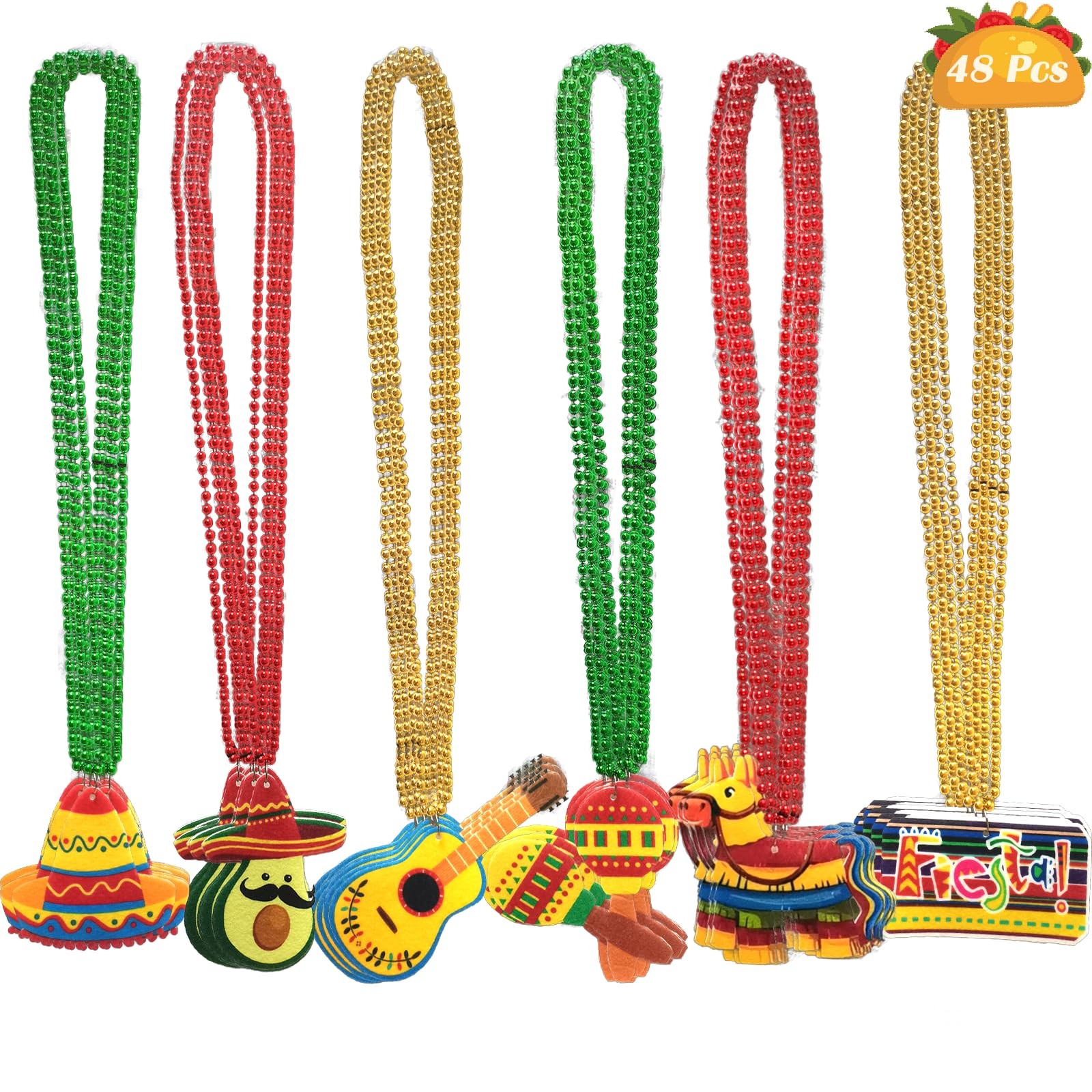 Becfupo 48 Pcs Mexican Fiesta Beads Necklaces, 31.5 inches, Multi-colors Becfupo 48 Pcs Mexican Fiesta Beads Necklaces, 31.5 inches, Multi-colors