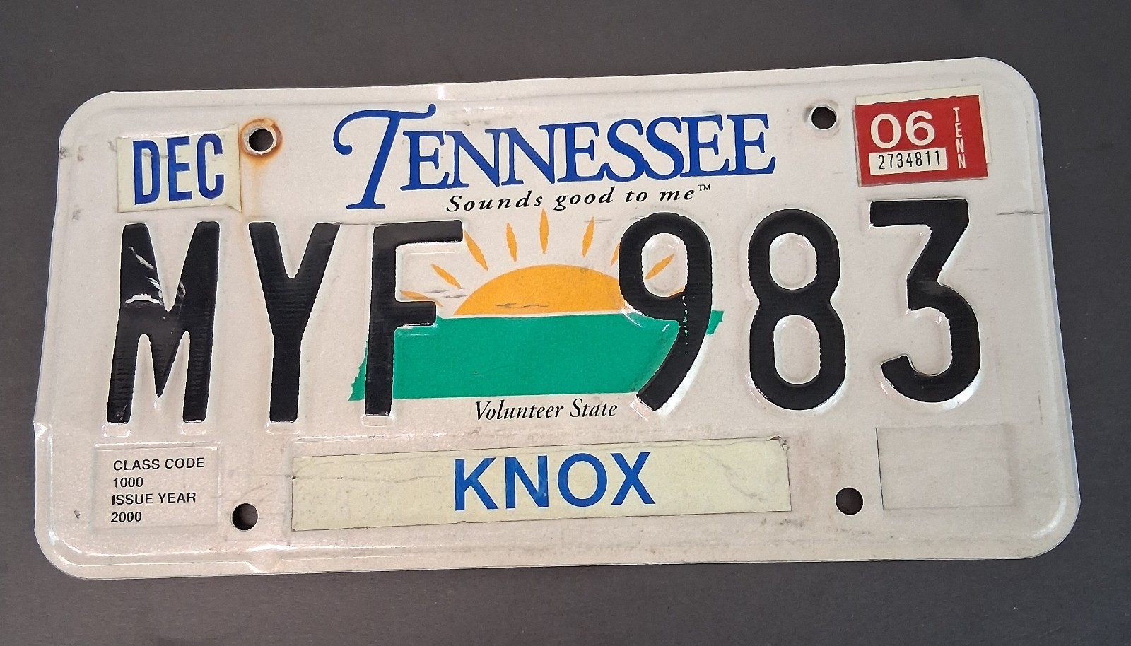 2000 Tennessee License Plate MYF983 Knox County Volunteer State Sounds Good